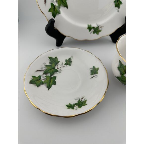 Royal Kent "Green Ivy" Tea Trio Set Made in Staffordshire England Bone China - Picture 3 of 8